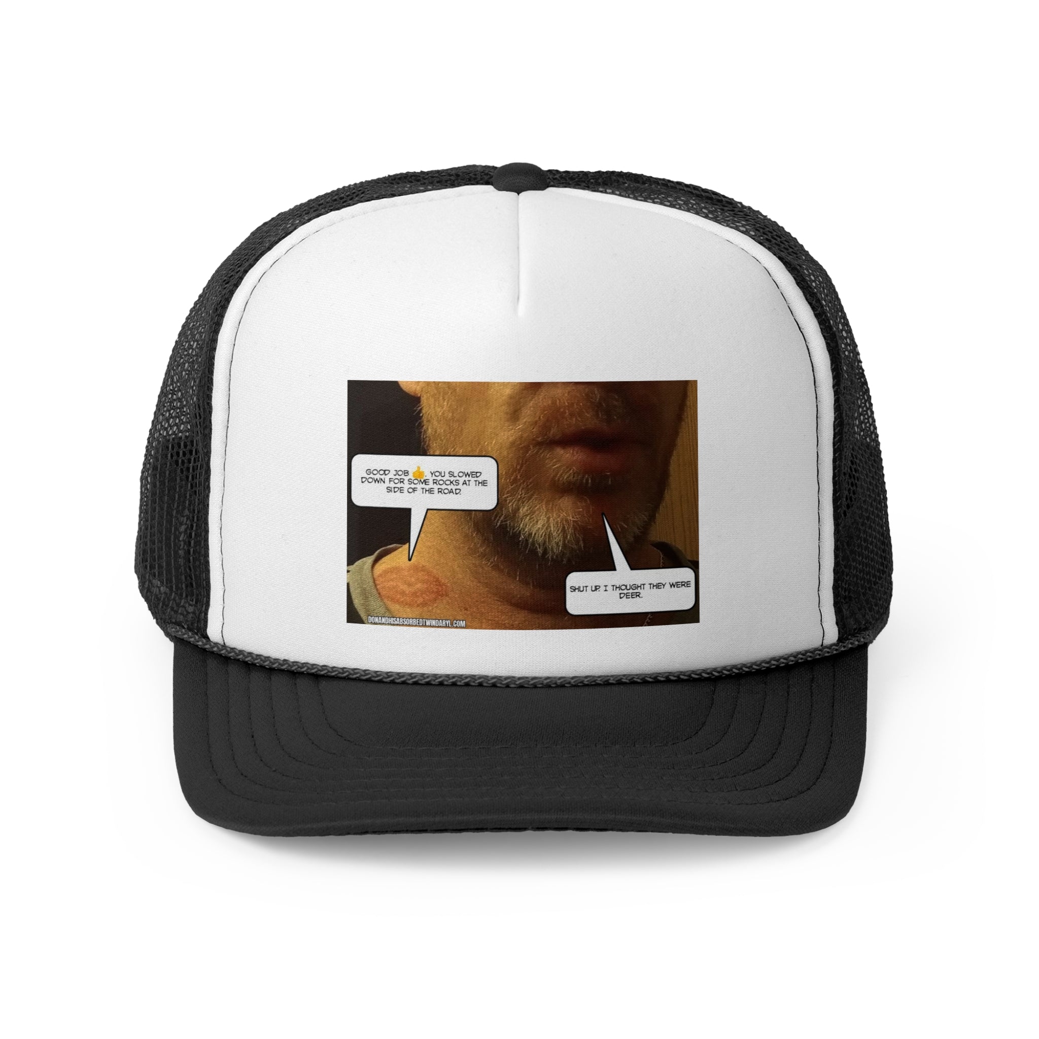 Funny Graphic Trucker Cap - "Those were rocks" Comic Design
