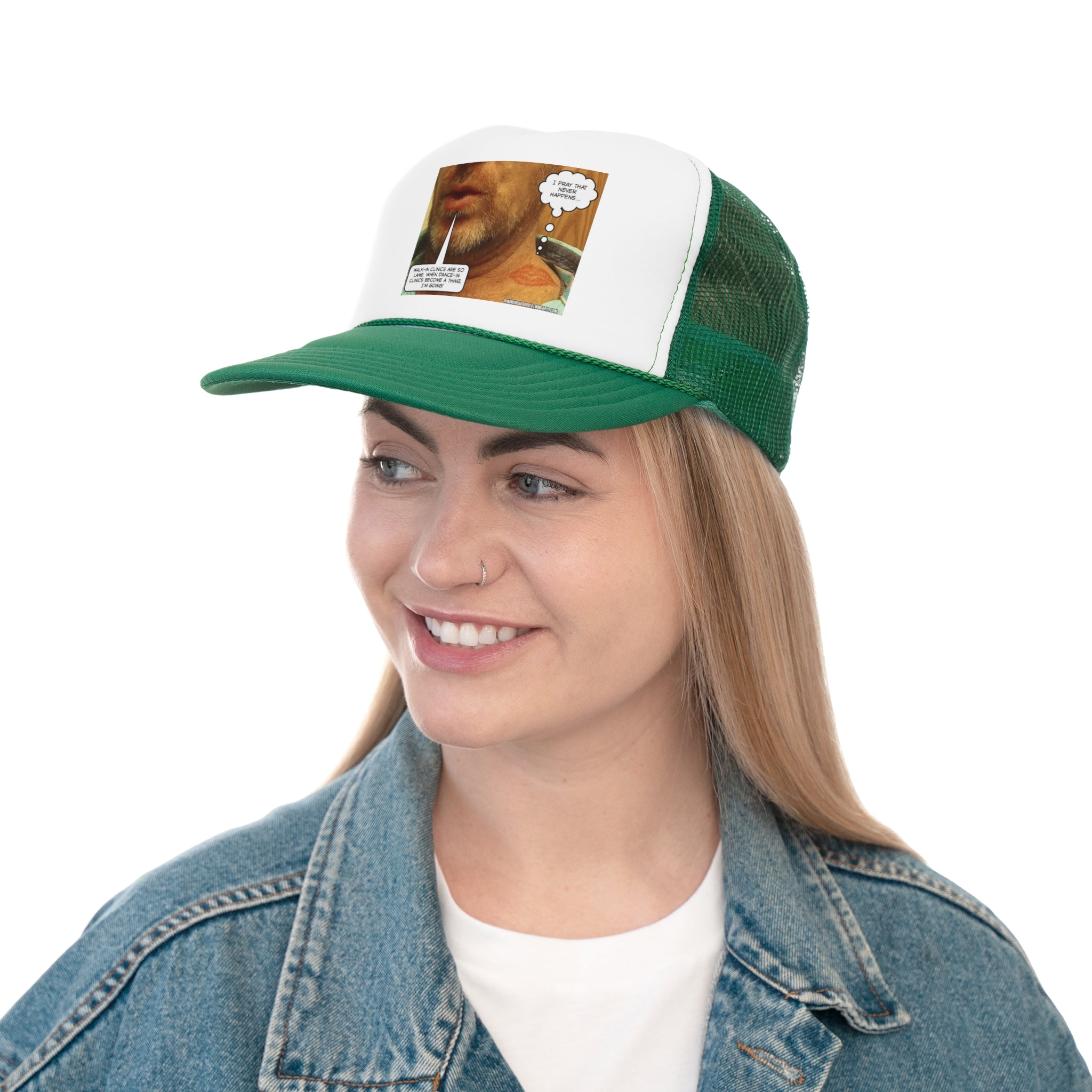 Funny Trucker Cap - "Walk in Clinics" Comic Design for Medical Humor Lovers